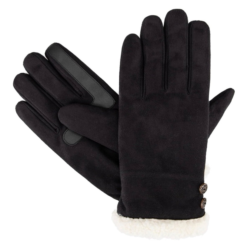 Isotoner Water Repellent Touchscreen Microsuede Sherpa Lined Gloves With Buttons - Picture 3 of 6